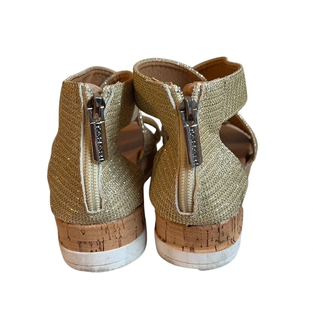 Tahari Kids Gold Glitter Wedge Sandals Crisscross Straps Back Zip Size 12